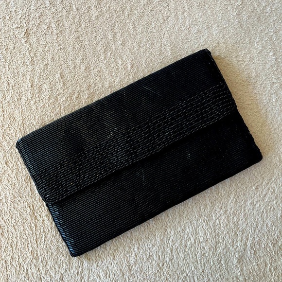 Vintage 1980s Minimalist Glam Black Beaded Clutch - Picture 3 of 15
